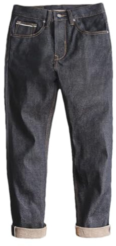 JOHAFXC Selvedge Denim Jeans Tapered Regular Fit Raw Denim Byxor Vintage Casual Workwear Byxor, Denimblå, 36