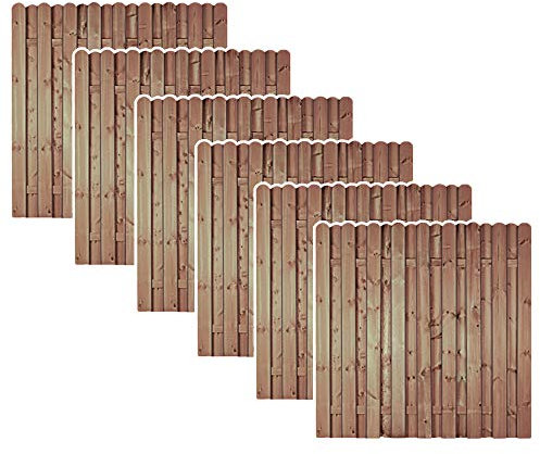 6er Set Sichtschutzzaun Bochum 180x180 cm – Holzzaun Gartenzaun aus Kiefer/Fichte druckimprägniert grün, Bretterzaun blickdicht, Windschutz, ca. 10,8 m