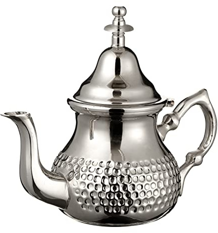Moroccan Teapot Silver Maillechort Medium 500ml Up to 4 Glass Hand Hammered | Authentic hammered teapot, integrated 7-hole filter, free teapot handle mitt.