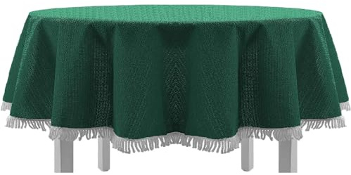 EXKLUSIV HEIMTEXTIL Gartentischdecke mit Fransen Tischdecke Classic Outdoor PVC Weichschaum rutschhemmend für Garten, Balkon, Terrasse 150x210 cm oval grün