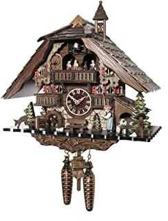 Engstler Orologio a cucù al quarzo Casa tipo Foresta Nera con musica e ballerini