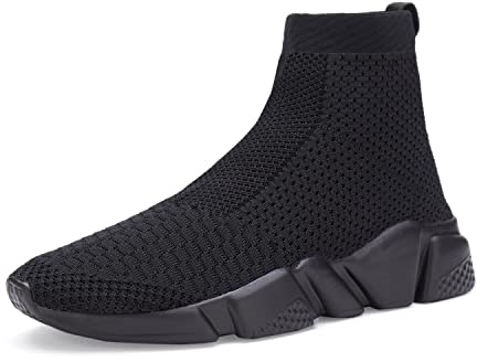 Santiro Tennis Shoes Womens Slip On Shoes Lightweight High Top Sneakers Comfortable Walking Shoes Casual Running Gym Shoes All Black 8 US