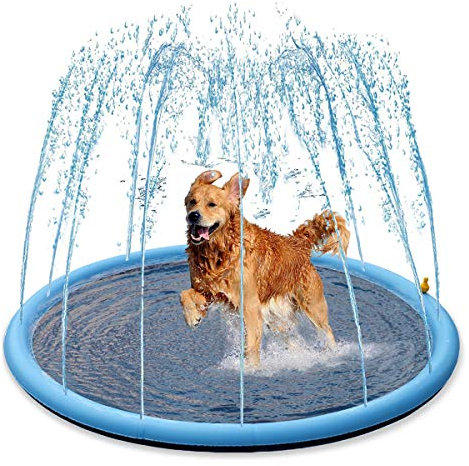 Flying Paws Tappeto Spray per Cani 150cm, Piscina Pieghevole per Cani & Bambini, Splash Pad con Fontana, Antiscivolo & Senza BPA (PVC 0,55mm), Gioco Acquatico per Giardino, Spiaggia, Piscina