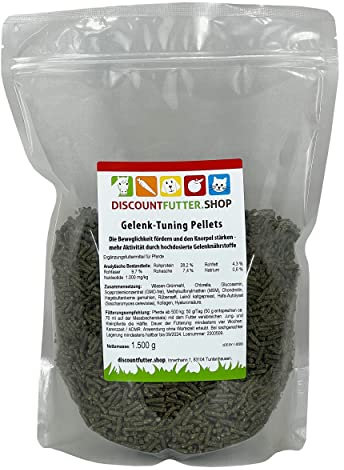 discountfutter.shop Gelenk Tuning Pellets 1,5 kg I Pferdefutter, Vitamin C, Chlorella Alge, Bierhefe, MSM, Glukosamin, Chondroitin, Hyaluronsäure I für Pferde mit Arthrose, Sehnen, Gelenkprobleme