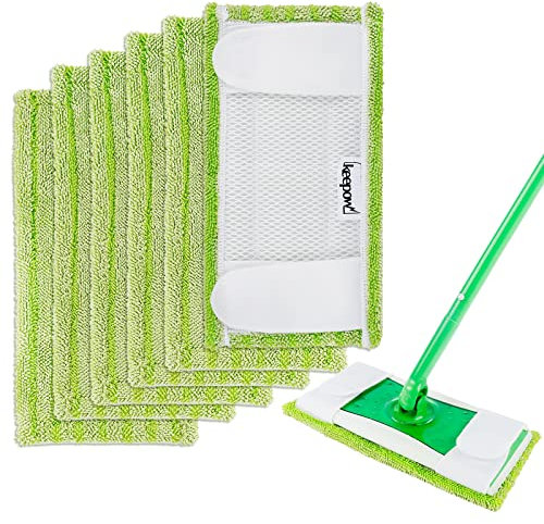 KEEPOW 6 Paquets Microfibre Lingettes Humides pour Swiffer Sweeper Balai Kit, Reutilisable Poussiere Lingettes Lavable pour Parquet Balai Microfibre Serpillere