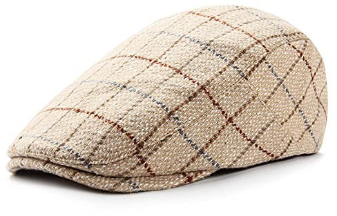WQZYY&ASDCD Barett Cap Baskenmütze Schirmmütze Modehut Männer Mittleren Alters Und Ältere Mützen Lässig Einfach Kariert Baskenmütze-Beige