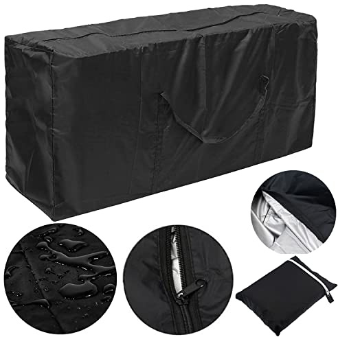 Aufbewahrungstasche Gartenauflagen, Schutzhülle für Auflagen Wasserabweisende Gartenpolster Aufbewahrung Tasche für Weihnachtsbaume Polsterauflagen Schutzhülle wasserdicht (Schwarz, 116x47x51cm)