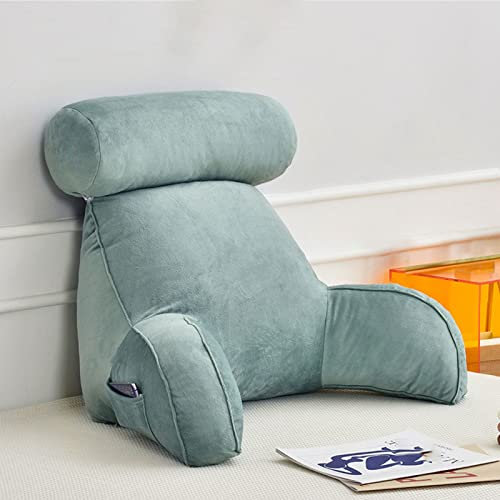 MANGGUO Almohada de Lectura,Cojín de Lectura,Cojín Apoyo de Espalda,Almohada de Lectura con Brazo,Ideal para Trabajar,Leer o Jugar en la Cama/Sofá/Suelo (Water Green)