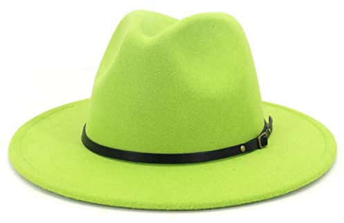 EATAN Fedora Hüte mit Gürtelschnalle für Damen und Herren, modisch, klassisch, breite Krempe, Unisex, Panama-Hut, Sonnenhut (Fruchtgrün, verstellbar)