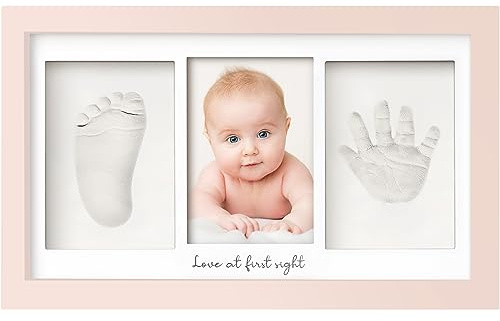 Handavtryck och fotavtryck för bebisar – gipsavtryck, babyhand och fot för nyfödda – handavtryck, babybildram – fotavtryck, baby, gipsavtrycksset (kronljusrosa)