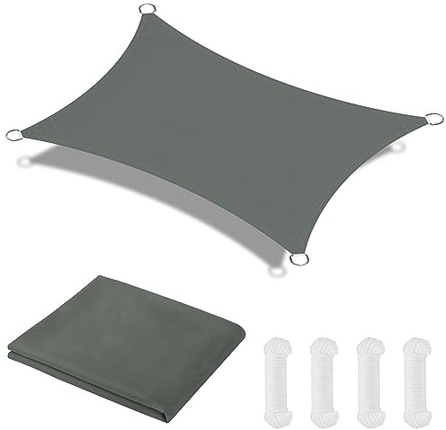 OFFCUP Sun Shade Sail, 3m x 4m Rectangle Awning Canopy, 160gsm Waterproof Shade Sail Garden Sun Sail Patio Canopy 90% UV Block with Free Rope, for Outdoors, Garden, Patio, Yard, Party (Grey)