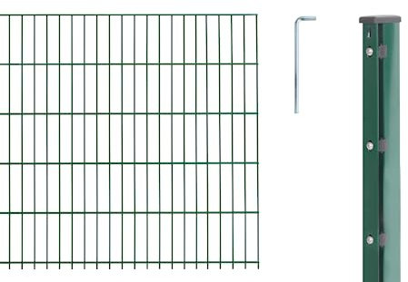 Alberts 644291 Doppelstabmattenzaun als 12 tlg. Zaun-Komplettset | verschiedene Längen und Höhen | kunststoffbeschichtet, grün | Höhe 83 cm | Länge 10 m