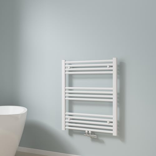 EMKE Toallero Baño Radiador, 75 x 60 cm, Tubo Redondo, Blanco | secador de Toallas con conexión Central, radiador secador de Toallas de Agua Caliente