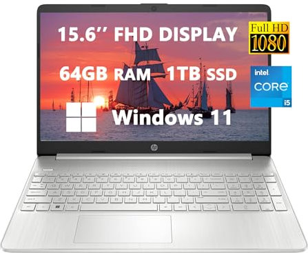 HP 2023 15.6'' FHD(1920x1080) Laptops for Student & Business, Intel Core i5-1135G7(4-Core), 64GB RAM|1TB SSD, Long Battery Life, USB-C, HDMI, Wi-Fi, Light-Weight, Windows 11, RK Bundle (15-dy2795wm)