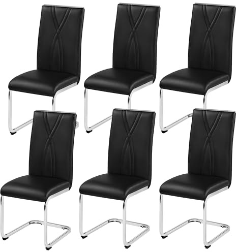 Yaheetech Dining Chairs Set of 6 Modern Kitchen Chairs with Faux Leather Seat and Sturdy Metal Legs for Dining Room, Kitchen, Black