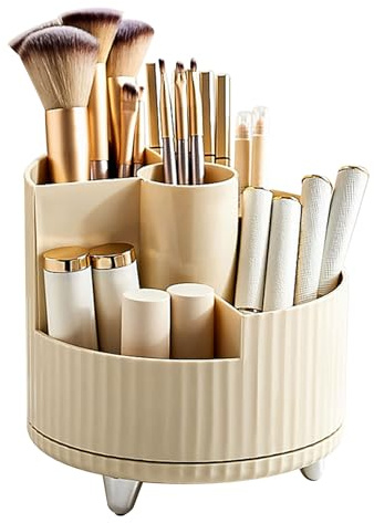 Make up Pinselhalter Organizer, 360° Drehbare Kosmetikaufbewahrung auf der Arbeitsplatte Make up Pinselbecher für Lippenstifte, Augenbrauenstift, Eyeliner, Mascara(Creme)