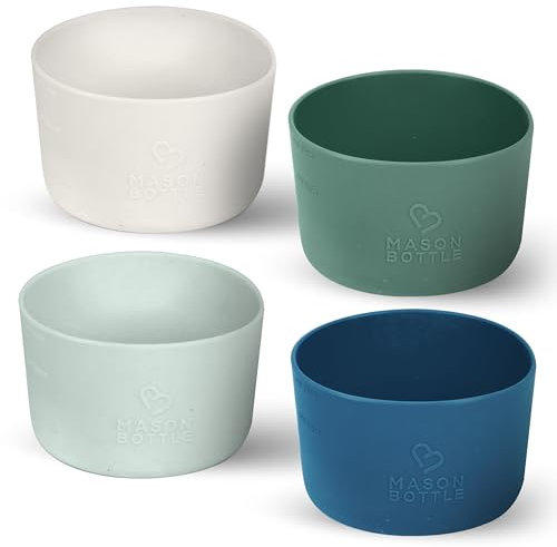 Mason Bottle 4oz Mason Jar Silicone Sleeves (4-Pack) - Regular Mouth Mason Jar Sleeves - Non-Toxic, Dishwasher Safe Small Mason Jar Sleeves for Grip & Protection - Made in USA (Jars NOT Included)