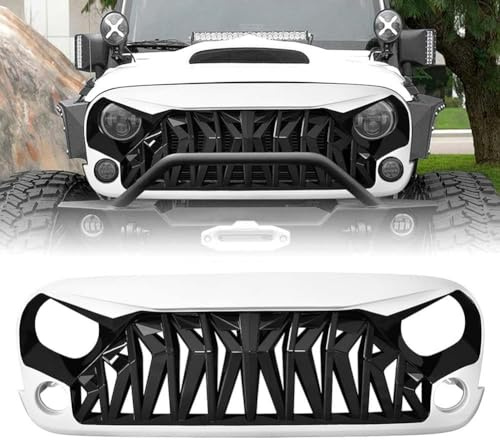 LeLEEEE per Jeep Wrangler JK JKU Rubicon Sahara Sport 2007-2017 Auto Anteriori Paraurti Griglie Radiatori,Anteriore Griglia della Mascherine,B-White