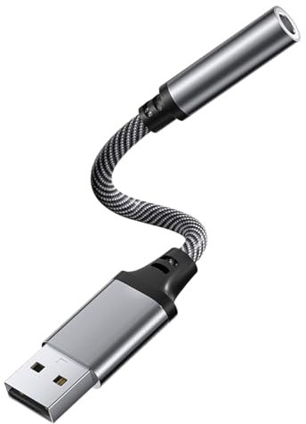 Mepsies Adaptador Audio USB a Jack 3,5 mm, Adaptador USB a Audio Auxiliar Jack, Compatible con Auriculares, Computadora Portátil, PC, Altavoz, y Más (Gris)