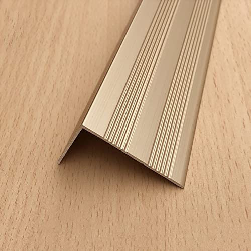 Stair Edge Protectors for Wood Stairs, Step Guard Molding Strips for Vinyl Flooring Laminate Board, L Shape Non-Slip Staircase Lip Cover Metal Waterproof,Light Coffee-5x3 cm - L 155cm/61in