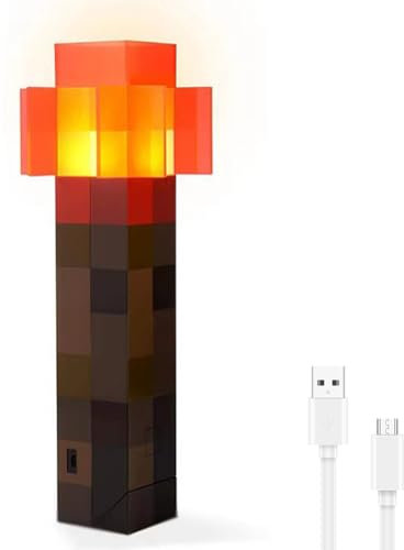 Craft Lampe torche Miner Game Lampe Torche Rechargeable USB Lampe de nuit 30,5 cm Main ou Support mural Lampe de chevet pour enfants Cadeaux Chambre & Décoration de fête Rouge