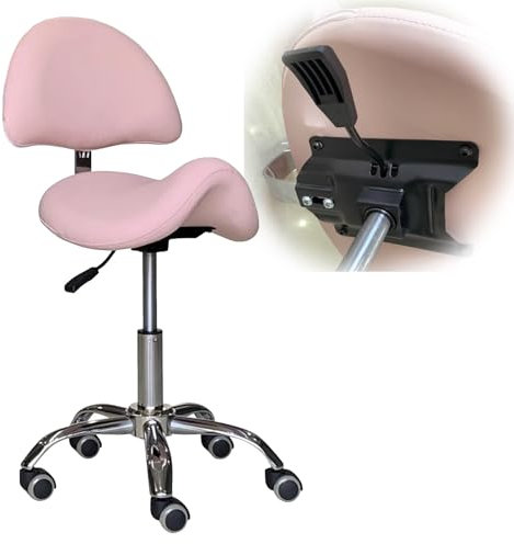Sattelhocker Rollstuhl mit Rückenstütze, verstellbare Höhe 49 cm – 64 cm, ideal für Haarstylisten, Zahnärzte, Ästhetiker