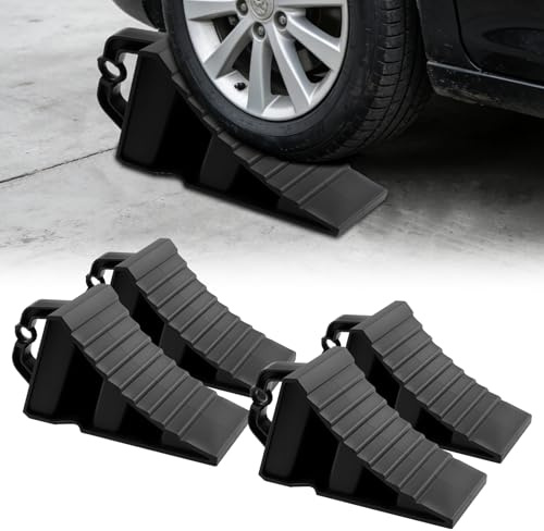 PORFOYO Cales De Roue en Plastique avec Poignée, 4 Pièces Cale De Roue Plastique, 20 X 12 X 11cm Cales De Remorque, Cales De Frein pour Camping Car, Voiture, Cale Caravane
