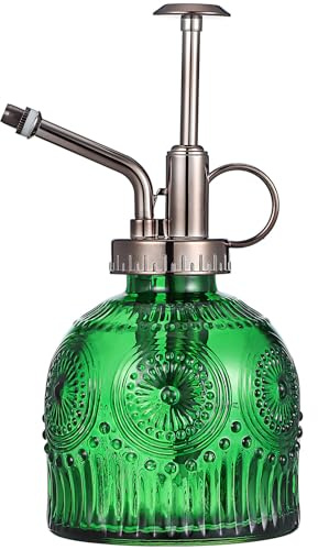 Veemoon Glas Pflanzensprühflasche Klein Dickwandig rutschfest mit Grünem Kupfersprühkopf Wassersprüher für Zimmerpflanzen und Garten