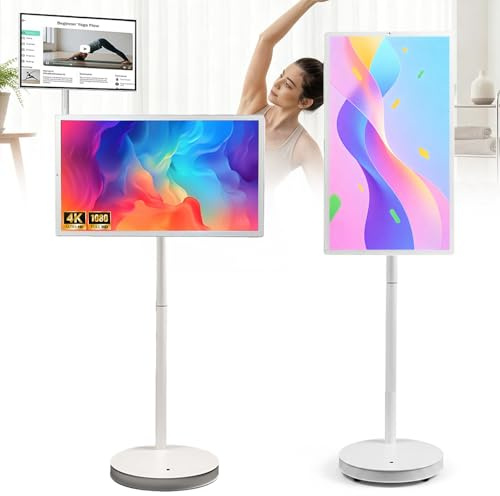 21,5/24/27/32 Pulgadas Pantalla Inteligente Portátil, Monitor Giratorio 1080p/4k TV con Pantalla Táctil Móvil, TV Inalámbrica con Pantalla Táctil Sobre Ruedas, Batería Incorporada 32(1080P)