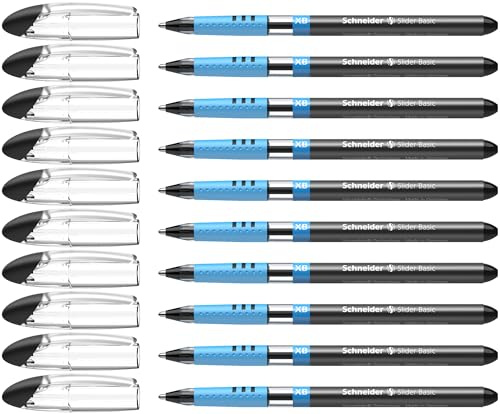 Schneider 151201 Slider Basic Kugelschreiber (Kappenmodell mit Soft-Grip-Zone, Strichstärke XB, dokumentenecht) 10er Pack, schwarz