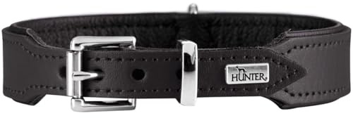 HUNTER BASIC hundhalsband, belagt kolvläder, konstläder, enkel, robust, väderbeständig 37 (XS-S), svart