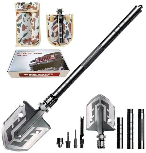 Gold Armour Militär-Klappschaufel aus Karbonstahl mit dreifachem Griff, Schaufel mit Abdeckung (silberfarbene multifunktionale Schaufel)