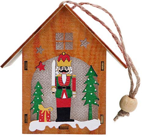 BESPORTBLE LED Weihnachtshaus mit Beleuchtung Holz Nussknacker Ornamente Anhänger Weihnachten Holzhaus Weihnachtsbaumschmuck Soldat Figuren Winterhaus Christbaumanhänger Weihnachtsschmuck
