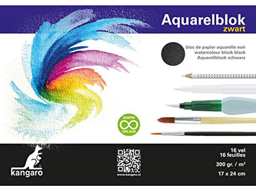 Kangaro Aquarellpapier 24x17cm, 300 gram, 16 Blatt, schwarz