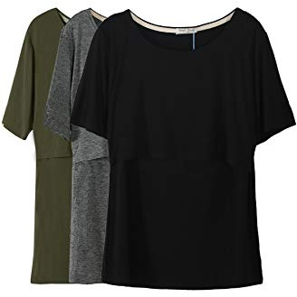Smallshow Donna Maglie a Manica Corta di Professione d'infermiera a Strati Design L'Allattamento al Seno Camicie,Army Green-Black-Deep Grey,M