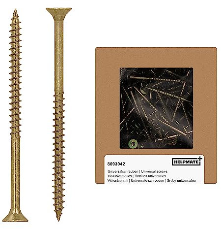 HELPMATE - Vis universelles tête fraisée 5x80 passivées jaune - 75 vis à bois avec entraînement en T et filetage partiel - Boulons pour panneaux de particules pour l'intérieur & l'extérieur protégé