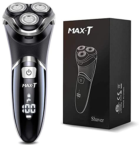 MAX-T Upgraded 3D ProSkin LED Rasierer Herren Elektrischer, Nass und Trockenrasierer mit Reiseverriegelung und Pop-up Präzisionstrimmer, Wiederaufladbarer und Kabelloser, Geschenke für Herren, Schwarz