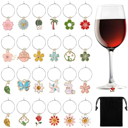 SANNIX Wine Glass Charms - 24pcs Funny Wine Glass Tags for Tasting Parties