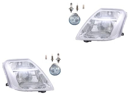 Johns, Scheinwerfer Satz Halogen FrontScheinwerfer Satz passend für Citroen C2 09/2003 - H4 Links & Rechts + Nebelscheinwerfer + Leuchtmittel