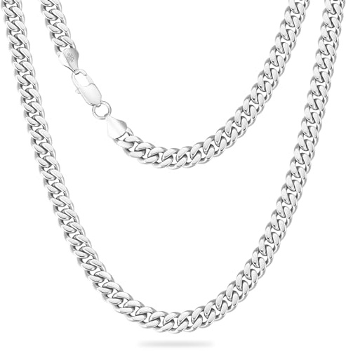 KRKC&CO Männer Halskette, 9mm Herren Edelstahl Panzerkette mit Diamantschliff, Silbrig Cuban Link Chains Silberkette, Nickelfrei Halskette, Geschenke für Männer Jungen, [Länge 61cm]
