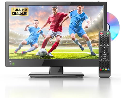 Desobry 16 Inch Small 1080P LED TV With DVD Player Built-In, Antenna, HDMI, USB - For Bedroom/Home/Kitchen, 12V for Camping/Caravan/Motorhomes/Campervan
