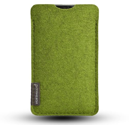 NorthWand Breite Hülle für iPhone 15 Pro / 15, 14 Pro / 14, 13 Pro / 13, 12 Pro / 12 MIT Apple Case. Tasche, Handyhülle aus 100% natürlichem Merino Filz – Made in Germany - Farn- Grün