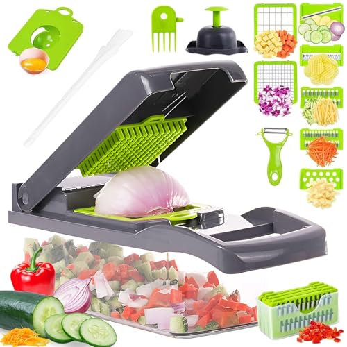 RIGHTWELL 18 in 1 Vegetable Chopper, Mandoline Vegetable Slicer, Multifunctional Vegetable Cutter for Cutting Potato Onion Cabbage, Food Chopper with 7 Blades, Cleaning Brush and Peeler