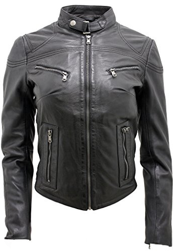 Infinity Chaqueta de Cuero Negra del Motorista de Las Mujeres Ocasionales 8