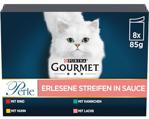 Gourmet Perle Erlesene Streifen Katzenfutter nass, Sorten-Mix, 10er Pack (10 x 8 Beutel à 85g)