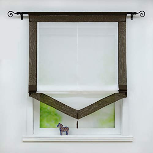 Joyswahl Voile Raffrollo mit Quaste Transparenter Dreieck Rollos mit farbigem Blende »Julia« Schals Fenster Gardine mit Tunnelzug BxH 80x140cm Kaffee 1 Stück