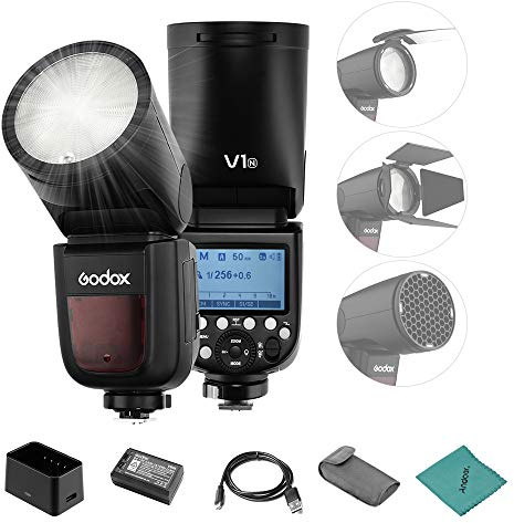 Godox V1-N Professional Camera Flash Speedlite Speedlight Round Head Wireless 2.4G Fresnel Zoom for Nikon D5300 D750 D850 D7100 Z7Cameras Camcorder for Wedding Portrait Studio Photography