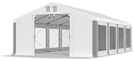Das Company Transparente Fenster Partyzelt 5x8m wasserdicht weiß-grau Zelt 580g/m² PVC Plane Ganzjährig Stabil Gartenzelt Winter Plus ISDT