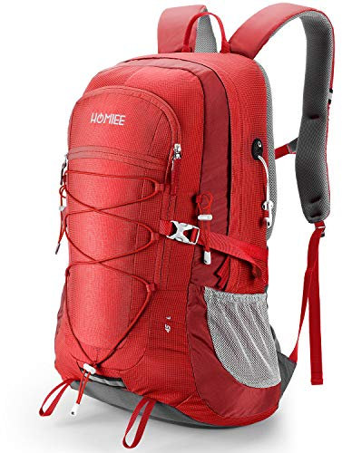 HOMIEE Zaino da Trekking 45L, Resistente all'acqua e Leggero Zaini da Escursione per Trekking Alpinismo, Multifunzione Zaino da Campeggio per Sport Viaggio,Donna e Uomo, Rosso