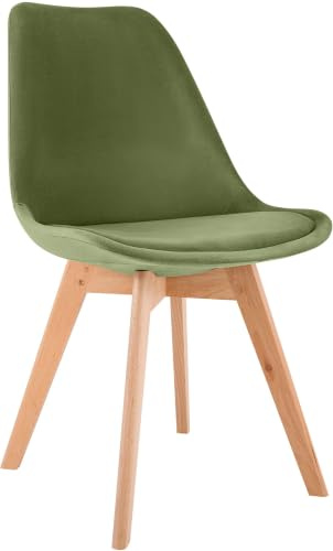 CLP Sedia da pranzo imbottita Linares, sedia da cucina con schienale e struttura in faggio, seduta con feltrini Colore:verde chiaro;Materiale:Velluto